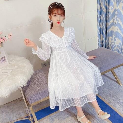 2021 Girls Dress Elegant Long Sleeve Kids Dresses for Girl Lace Wedding Party Dress Children Clothing 3 4 6 8 10 12 14 Yrs