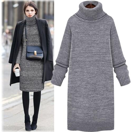 2020 Medium-long Thick Turtleneck Pullover Sweater Womens Clothing Autumn And Winter Loose Lady Warm Sweater Knit shirt Dress