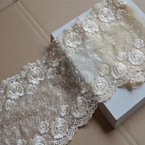 2YDS Lace Trim Light Yellow Mesh Mirror Flower Embroidered Scalloped Tulle Lace 17cm Wide High Quality Wedding Skirt Garment