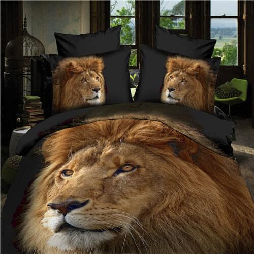 3D Bedclothes "Animal Lion" 4pcs Bedding Sets King Or Queen Reactive Print