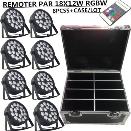 8PCS/ REMOTE LED PAR 18X12W RGBW PAR Flight Case dmx512 control LED wash light stage professional dj equipment 100% new
