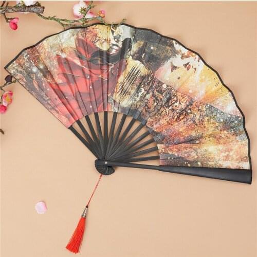 Anime Tian Guan Ci Fu Hua Cheng Xie Lian Ancient Style Tassel Folding Fan Handheld Cloth Fan Cosplay Costume Props Gift