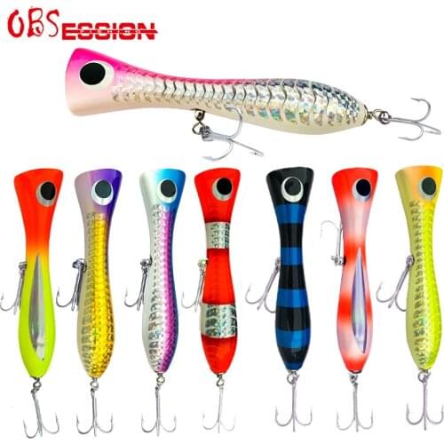 OBS Large GT Popper wood Lure 120G 22cm Topwater Fishing Lure Bluefish Tuna With Treble Hook Sea Fishing Strong Temptation bait
