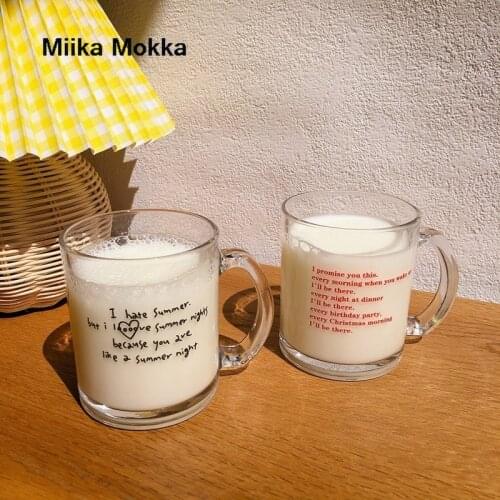 Simple Letter Printted Coffee Mugs Breakfast Milk Cup Transparent Glass Water Cup Fruit Tea Cup Drinkware