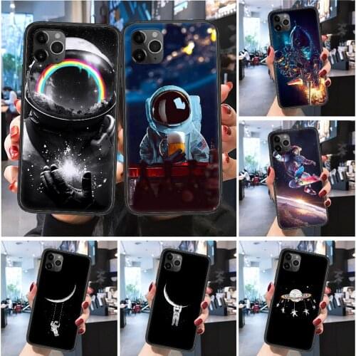 Astronaut Moon Space Cartoon Phone Case Cover Hull For iphone 5 5s se 2 6 6s 7 8 12 mini plus X XS XR 11 PRO MAX Frosted black