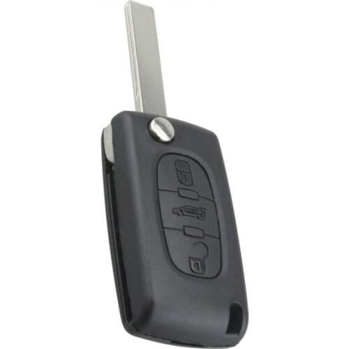 Black 3 Buttons Flip Folding Auto Car Key Shell Replacement Remote Key Fob Case with Uncut Blade for Peugeot 107 207 307 407 408