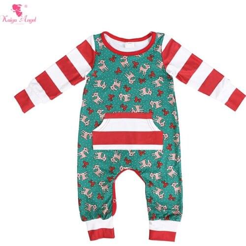 Kaiya Angel New Born Baby Clothes Long Sleeved Dark Green Bottom Deer Printed Toddler Autumn Winter Romper Accept Custom Models
