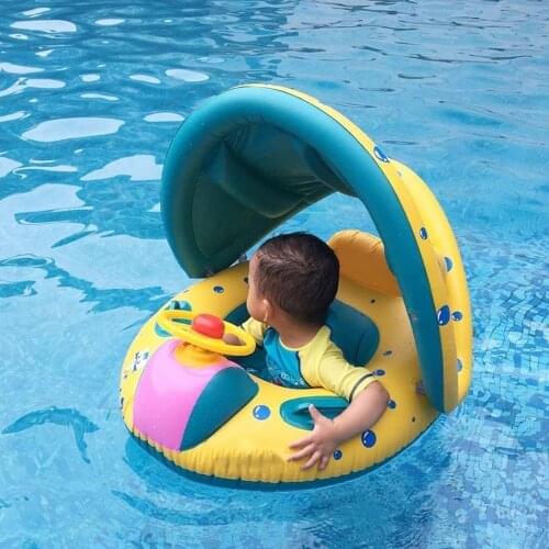 Baby Sunshade Inflatable Swimming Ring Pool Infant Cartoon Car Swimming Float Seat Bathing Circle Adjustable Ring Summer Toys