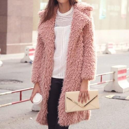 Women Faux Fur Coat 2021 Long Fur Coats Warm Fluffy Lapel Shaggy Jackets Overcoat Plus Size Faux Fur Outwear For Women