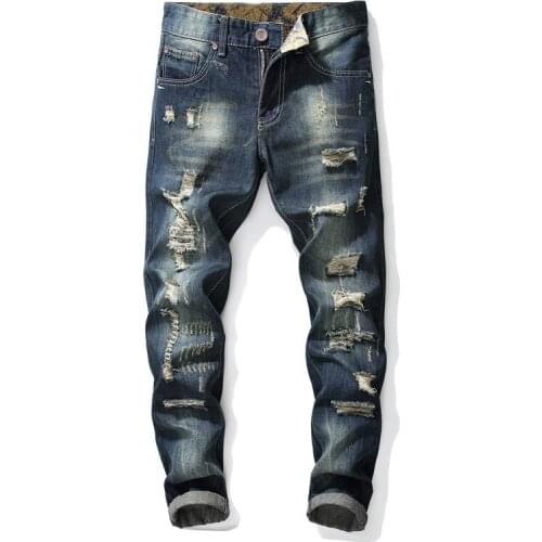 High Quality Denim Plus Size 38 Straight Pants Stretch Jean homme Ripped Men Jeans