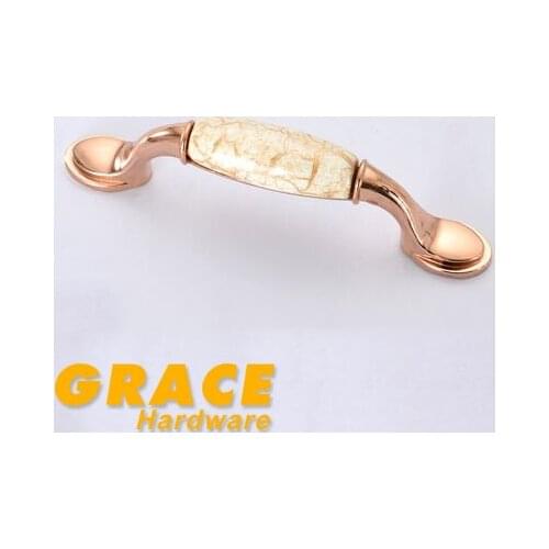 European Furniture Ceramic Handle Antique Cabinet Drawer Chest Door Knob Rose Gold (C.C:96mm,L:142mm)