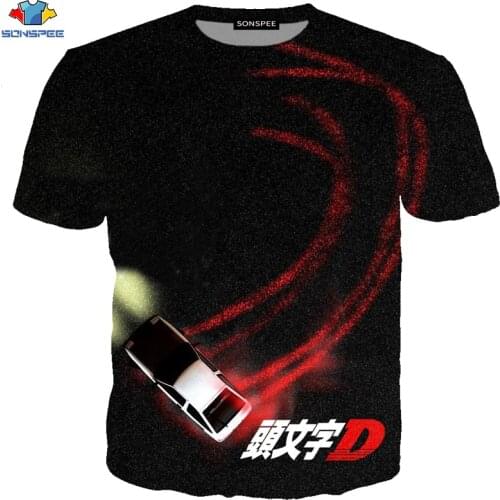Alt Black Anime T-shirt Print Drift Fashion Harajuku T-Shirt Short Sleeve Initial Tee AE86 Initial D Men Women Hip-Hop Top