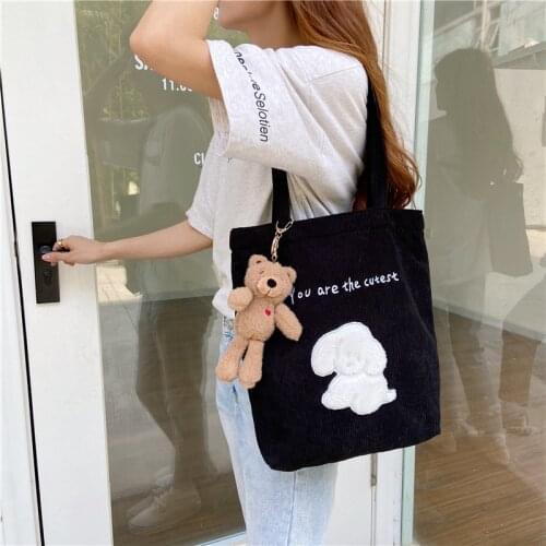 Women Corduroy Shopping Bag Female Canvas Cloth Shoulder Bag Environmental Storage Handbag Reusable Foldable Eco Grocery Totes