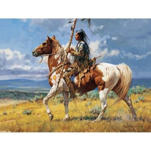 Full Square Round Drill 5D DIY Diamond Painting Indian People Horse Picture Embroidery Cross Stitch Kits Mosaic Home Decor E1516