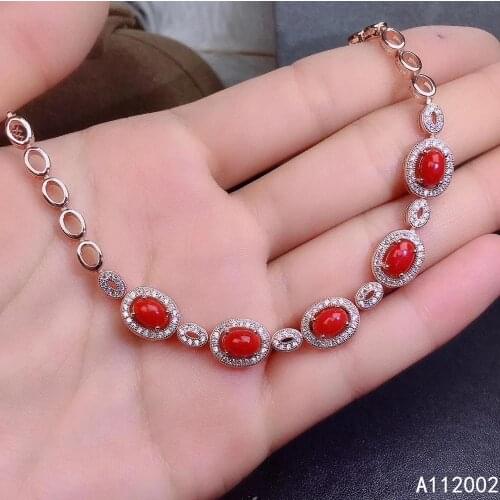 KJJEAXCMY fine jewelry natural red coral 925 sterling silver new women gemstone hand bracelet support test popular