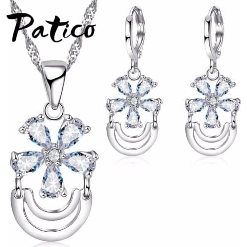 Top Quality Cubic Zirconia Flower Pendant Necklace Earring Sets For Women Wedding Engagement Jewelry Sets Best Seller