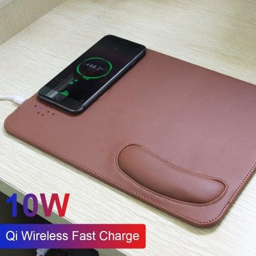 10W Qi Wireless Charger Charging PU Leather Mouse Pad Mat For IPhone X /8 8Plus For Samsung S8 Plus /S7 S6 Edge With Wrist Rest