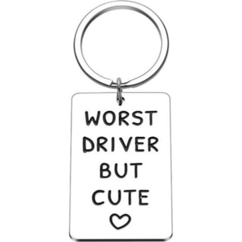 Fashion Keychain for Boyfriend Girlfriend Worst Driver But Cute Funny New Drive Gifts Car Keys Keychain for Husband Men Women