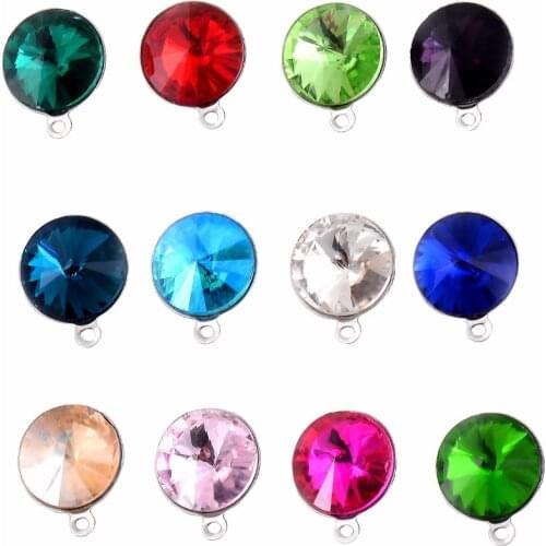 12 Birthstone Set 10mm Crystal DIY Charms Stainless Steel Accessories and Findings for Necklace Bracelet Jewelry Making