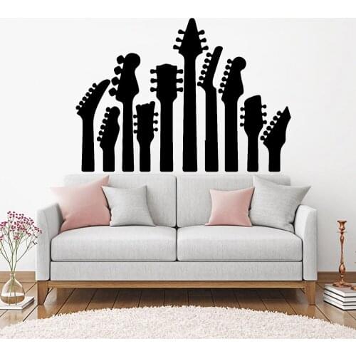 Rock Pop Guitar Vinyl Family Wall Decal Music Guitar Musical Instrument Wall Stickers Guitar Shop Decoration Poster Mural Z422