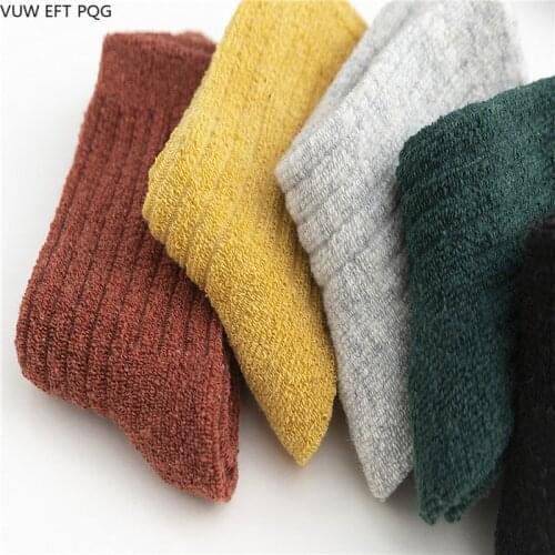 Girls Mens Terry Socks Rabbit Hair Socks Thick Warm Solid Color Series Autumn and Winter Cotton Warm Fashion Sock