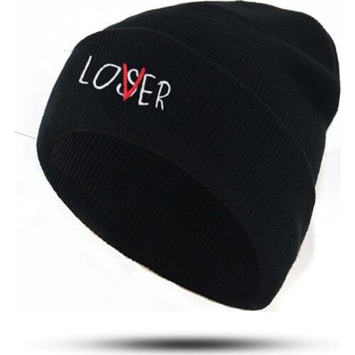 2019 New beanies letter embroidery LOVER LOSER knitted hat cotton flexible black fashion winter hats outdoor warm ski cap