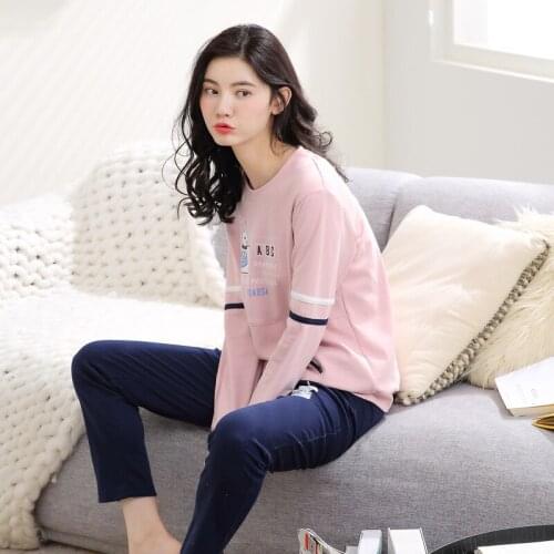 Women 2019 spring and autumn cotton long sleeve Korean new winter models cute ladies two piece pajama sets pajamas for women