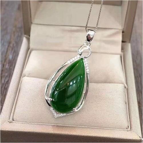 S925 silver inlaid Jasper Pendant, water drop, exquisite style, unique jade, no black, no crack, beautiful color
