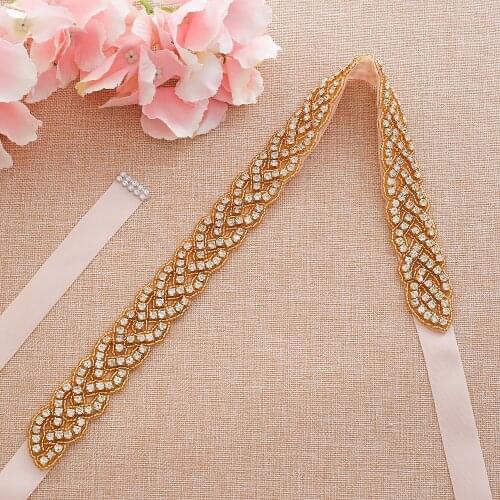 Crystal Belt Rhinestones Bridal Belt Gold Handmade Diamond Bridesmaid Dress Belt For Wedding Accessories J116G