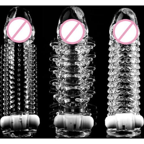 Sex toys Reusable Delay Condoms vibrator Sleeve cock Ring dotted Cover Penis erection Impotence Extensions dildo Crystal Condom