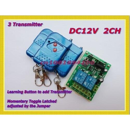 Access Control System DC12V 2CH RF Remote Control Keyless Switch Learning Code Momentary Toggle Latched 315/433.92MHZ