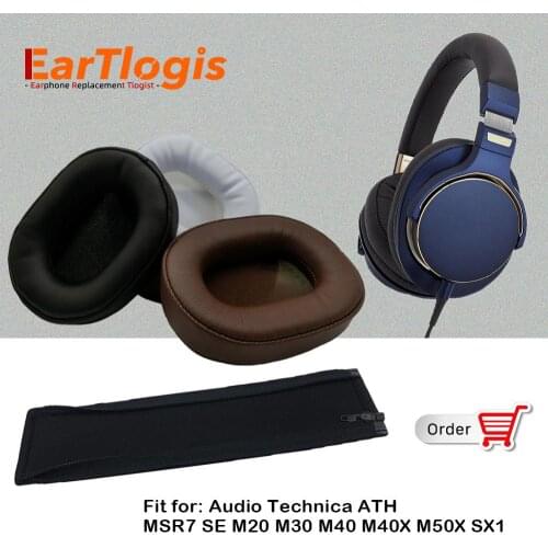 EarTlogis Replacement Parts for Audio Technica ATH MSR7 SE M20 M30 M40 M40X M50X SX1 Headset Bumper EarPads Earmuff Headband