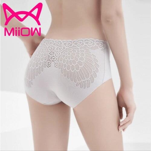 Angel Wing MiiOW Ice Silk Unretested Underpants Womens Lace Hollow Ultra Thin Breathable Lady Sexy Triangle Pants