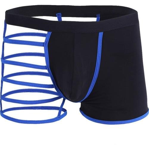 Men Erotic Sexy See Through Underpants Hollow out Strappy One Side Mesh Boxer Sissy Panties Briefs Underwear Harness Lingerie