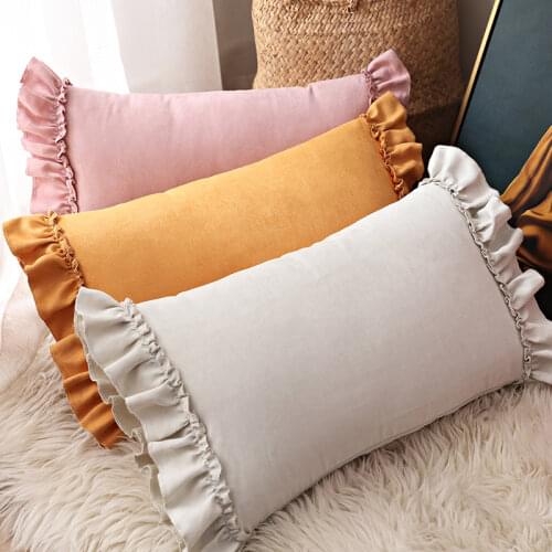 Solid Pillow Covers Decorative Pillow Cover with Ruffles Velvet Cushion Covers for Living Room Lumbar Pillow Case Home Decor