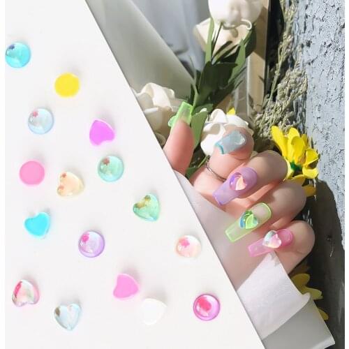 50pc/Bag Aurora Bubble Flatback Rhinestone Heart 1/2Sphere Macaroon Decorations ICE-Shiny 8*8mm Nailart Glass-Accessories 2021s