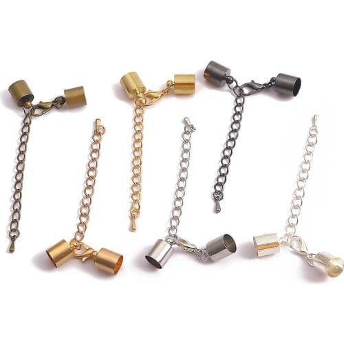 10pcs/Lot 3-8mm Lobster Clasps Hooks Extending chain Leather Cord Crimps End Tip Caps Connectors For Diy Jewelry Making Findings