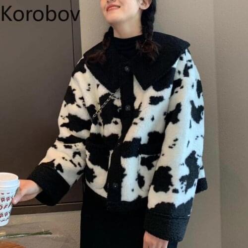 Korobov 2020 Autumn Winter New Chic Hit Color Patchwork Women Coats Korean Turn-Down Collar Long Sleeve Jackets Chaquetas Mujer