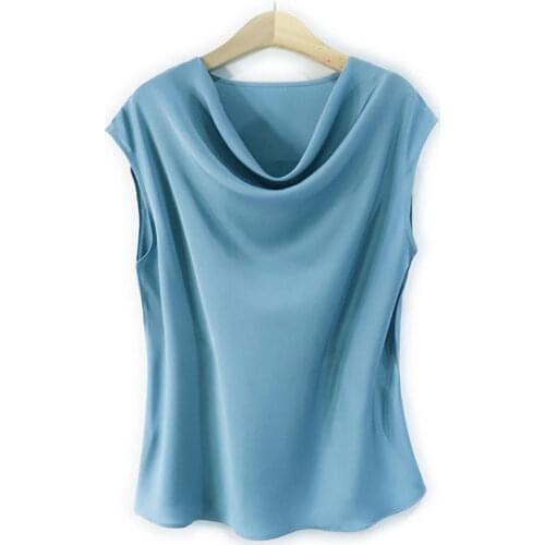 Womens silk T-shirt stretch Joe tops Womens silk shirts with short sleeves, pure silk, simple and intellectual tops