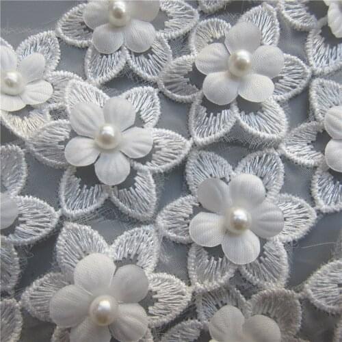 10/20x White Pearl Flowers Embroidered Lace Trim Ribbon Patches Applique Fabric DIY Wedding Dress Sewing Supplies Craft 3.5cm