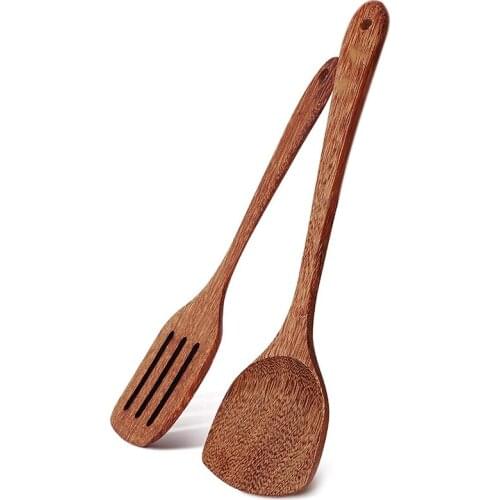 2 Pack Wooden Spatula for Cooking,Wooden Wok Spatula of Unpainted Handmade By Natural Wood
