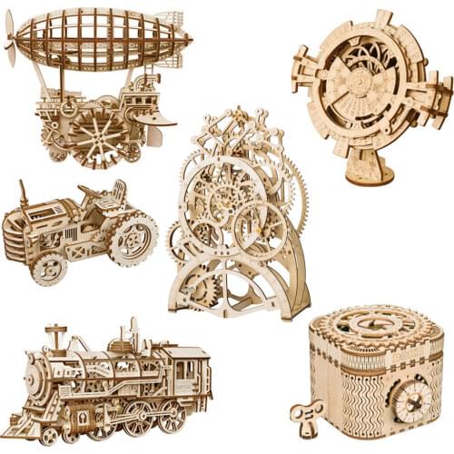 Robotime ROKR DIY 3D Wooden Puzzle Mechanical Gear Drive Model Building Kit Toys Gift for Children Adult Teens
