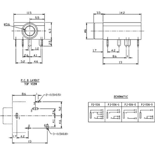 5 Pcs 5 Pin 3.5mm PCB Panel Mount Audio Jack Socket Connector For Headphone w/Nut