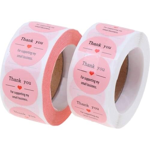 500pcs/Roll Pink Label Paper Thank You Sticker Seal Labels Sticker For Package Stationery Sticker Christmas Gift Decoration