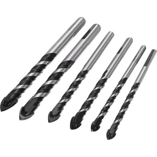 6PCS Ceramic Tile Drill Bits Masonry Twist Drill Bits 6/8/10/12mm for Glass Brick Concrete Wood Tungsten Carbide Drilling Bit