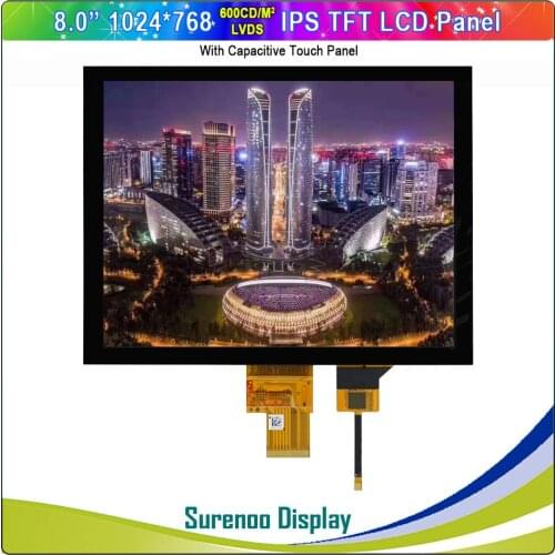 8.0" inch 1024*768 4:3 IPS LVDS High Brightness TFT LCD Module Display Screen Monitor & I2C Capacitive Touch Panel