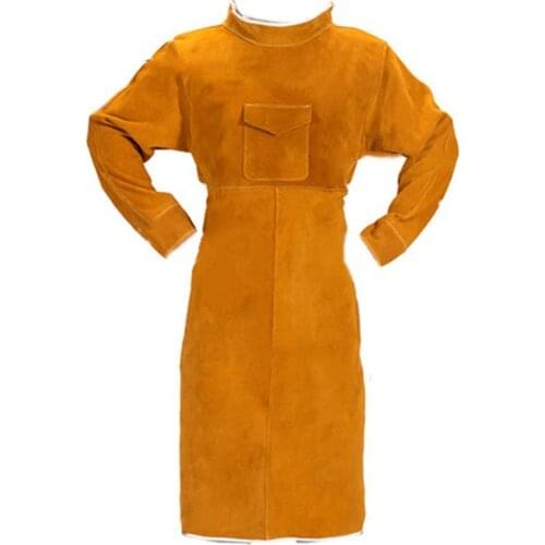 Promotion! 85CM Welding Apron with Sleeves, Leather Welder Apron, Cowhide Leather and Refractory Welding with Adjustable Size