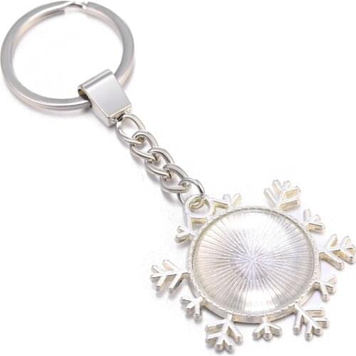 5pcs/lot 25mm Snowflake Shape Cabochon Blank Keychain Pendant Base Fit 25mm Glass Pendant Keychain DIY Jewelry Making Findings