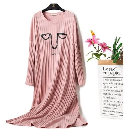 Oversize Long Nightgowns Women Cotton Night Dress Cute Cartoon Casual Big Size Home Dress Night Shirt Loose Sleepwear Nightwear
