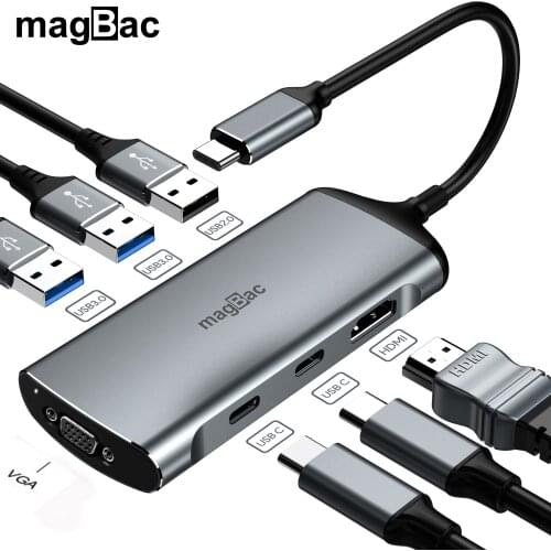 Laptop USB C Hub With 4k HDMI Monitor VGA 1080p Computer Accessories PD 100w Max Fast Charger Docking Station For Macbook Pro